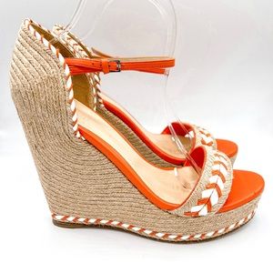 Gucci Tiffany Espadrille Wedges, size 41, US 11, Orange, White, Natural